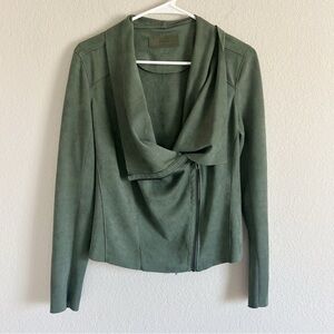 Blank NYC Faux Suede Drape Front Jacket Full Zip Green Women
